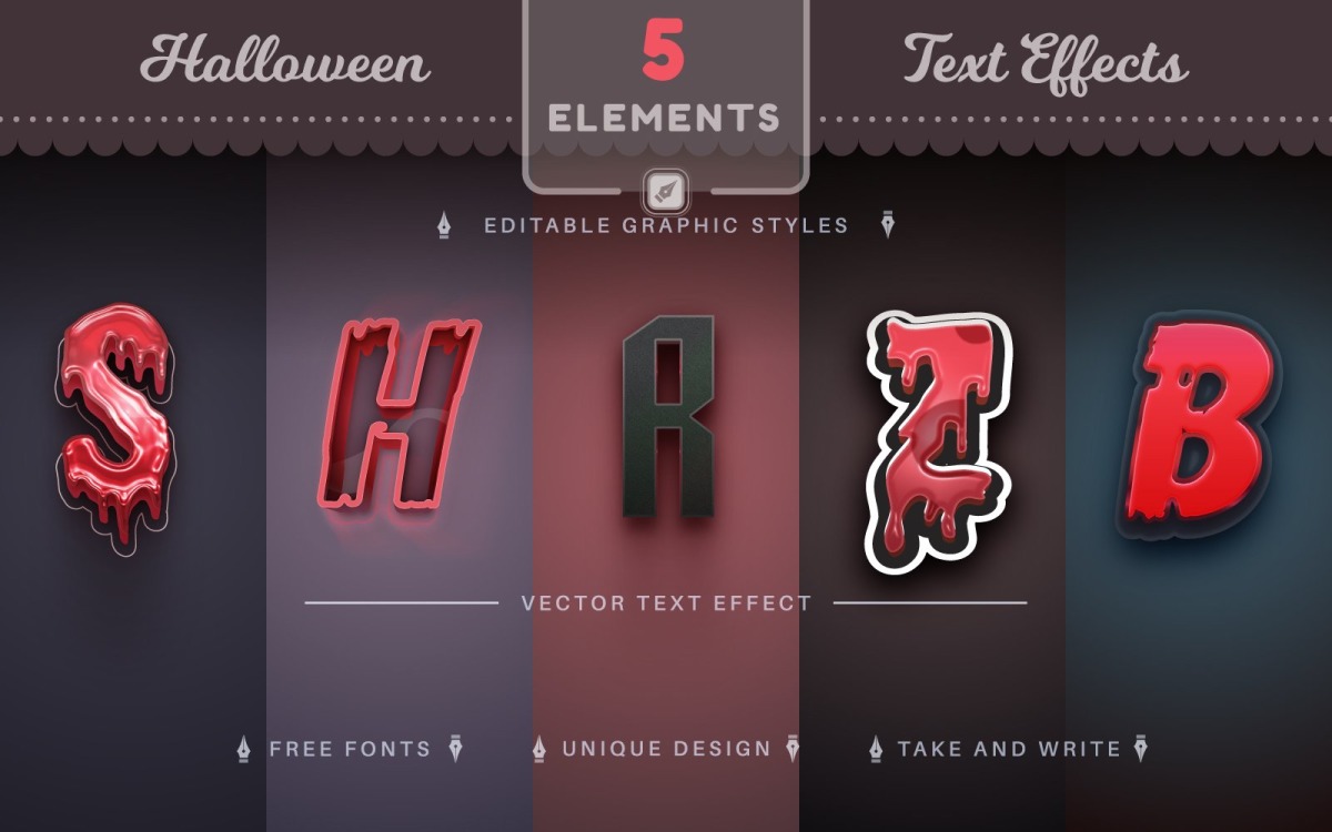 Establecer 5 efectos de texto editables de Halloween, estilos de fuente