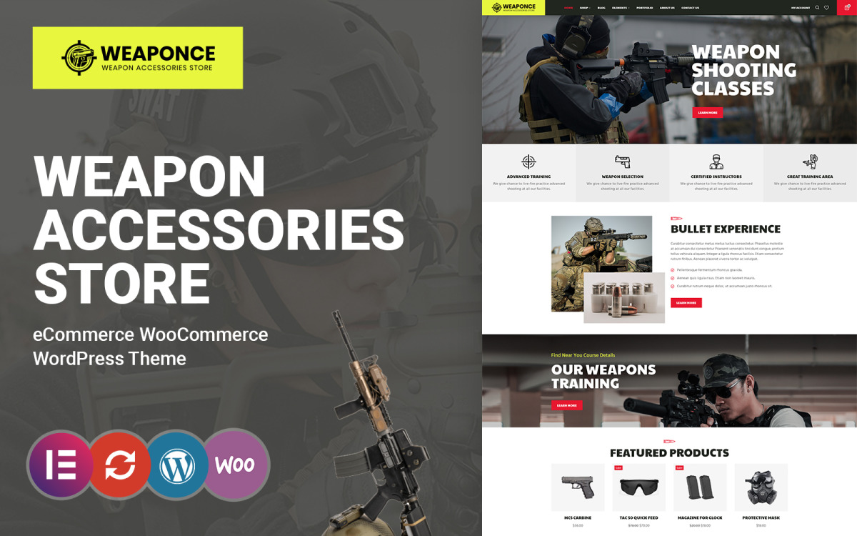 Weaponce - обучение обращению с оружием, стрелковый клуб и тема WooCommerce  для оружия