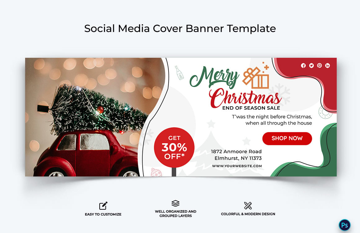 Aanval onderbreken browser Kerst Sale Aanbieding Facebook Cover Banner Ontwerpsjabloon-11