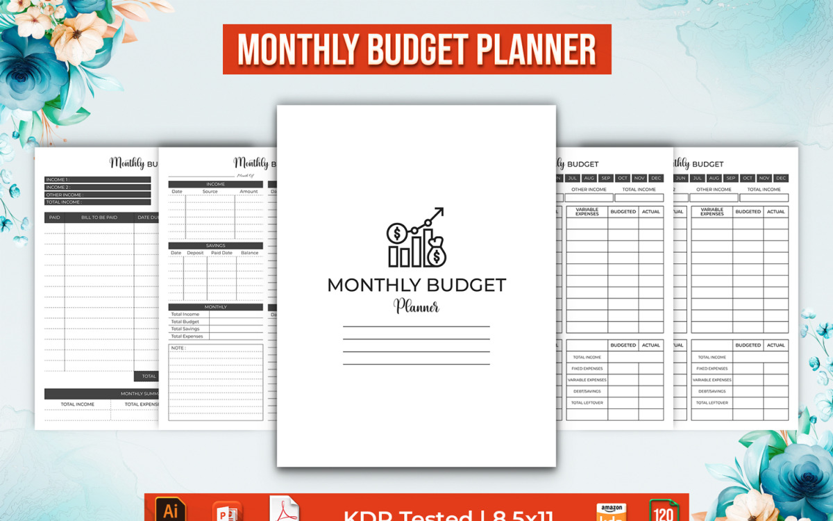 Planificateur de budget mensuel modifiable - KDP Interior V-2