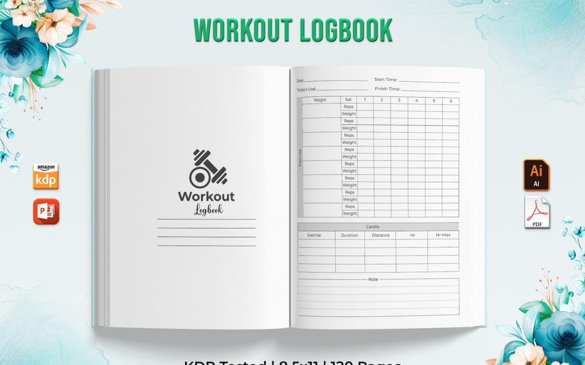 Workout Log Book KDP Interior Planner V-2 - TemplateMonster