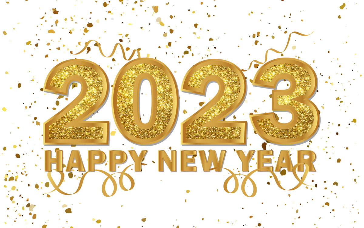 Happy new year 2023 with golden Golden glitter confetti background design
