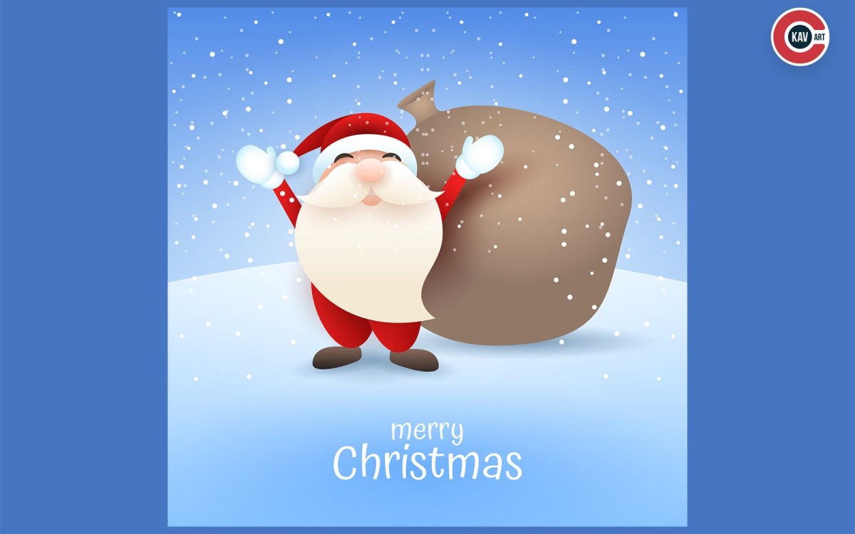 Christmas banner with Santa Claus and gift bag with Merry Christmas text -  00005