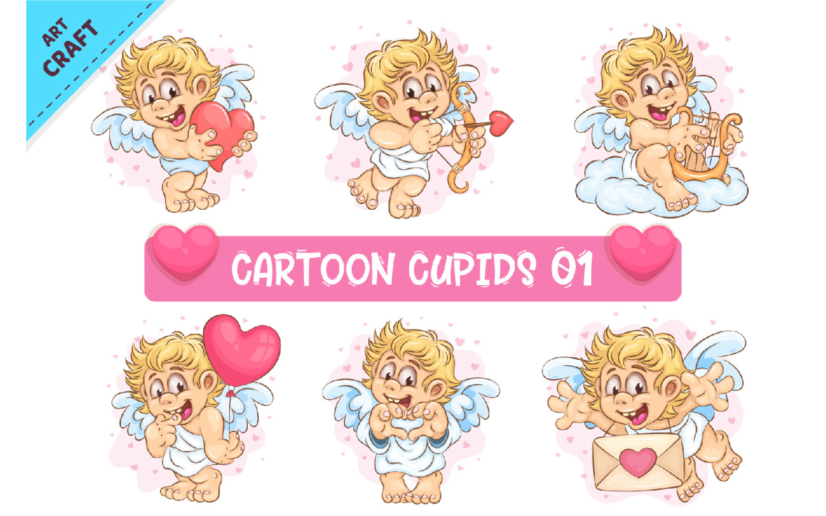Ensemble de dessin animé Cupidon 01. Clipart.