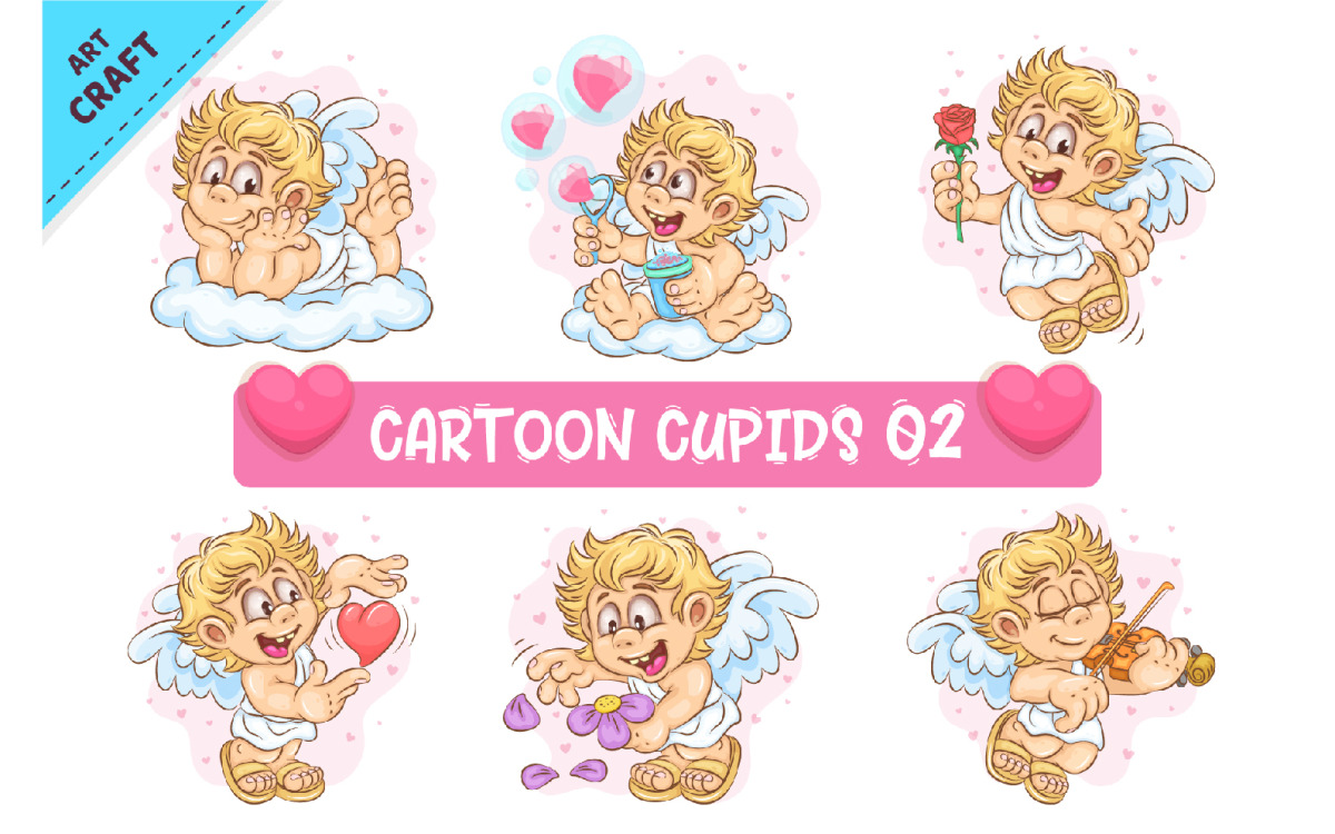 Set of Cartoon Cupid 02. Clipart. #302638 - TemplateMonster
