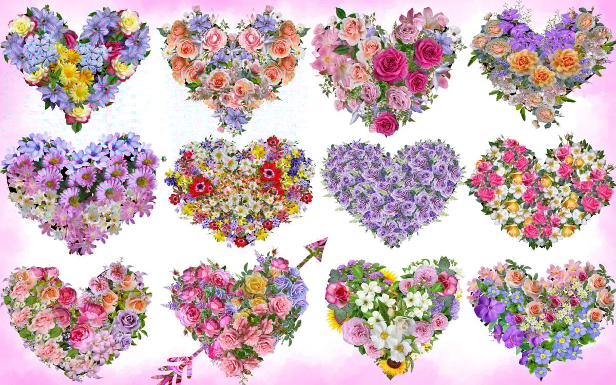 Fleur coeur Clipart, fleur coeur Illustration, image size:1200x750