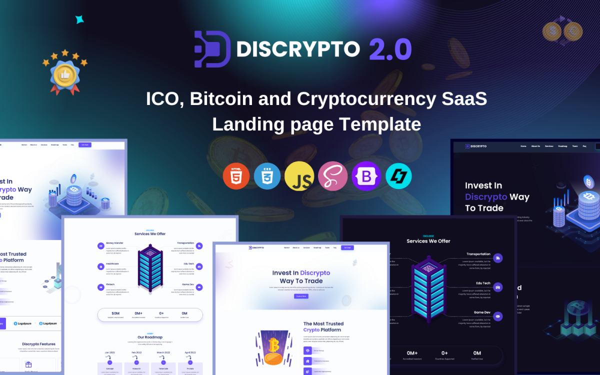 Discrypto - ICO、IDO、IGO、INO 比特币和加密货币SaaS 登陆页面模板