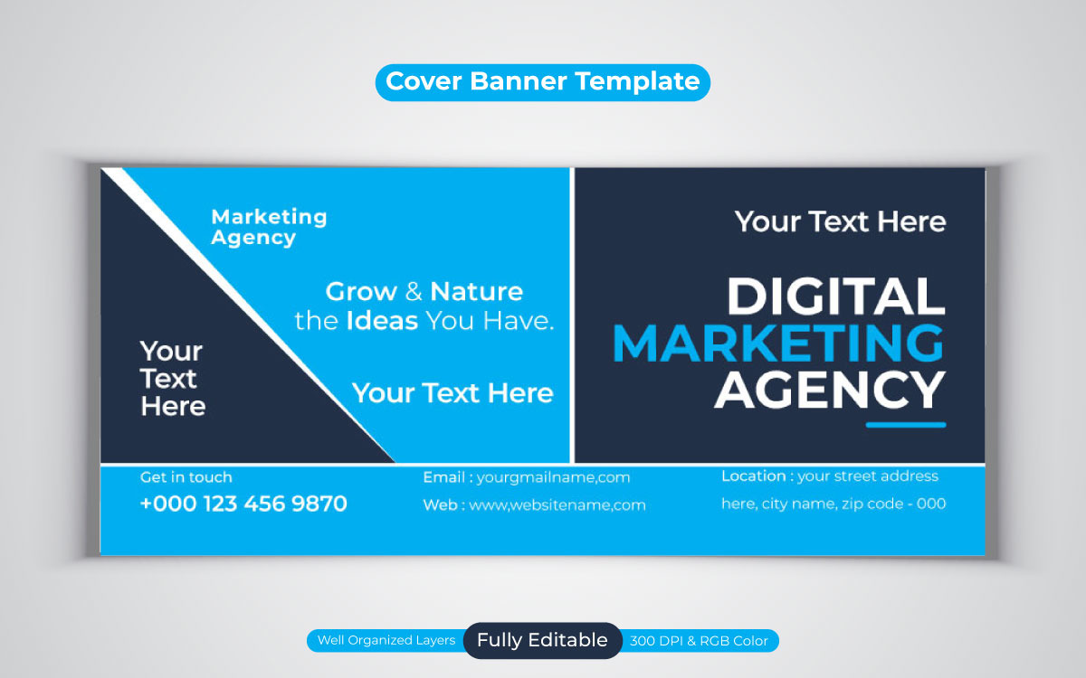 Diseño de plantilla de agencia de marketing digital profesional creativo  para banner de portada de Facebook