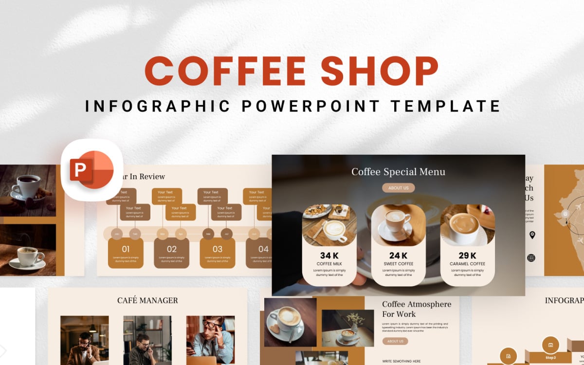 Plantilla de presentación de infografía de cafetería