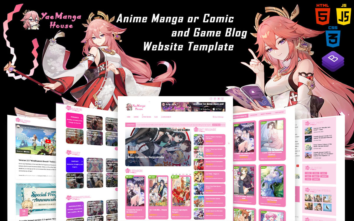 Modelo de site HTML5 de histórias de blog de anime de Aminya