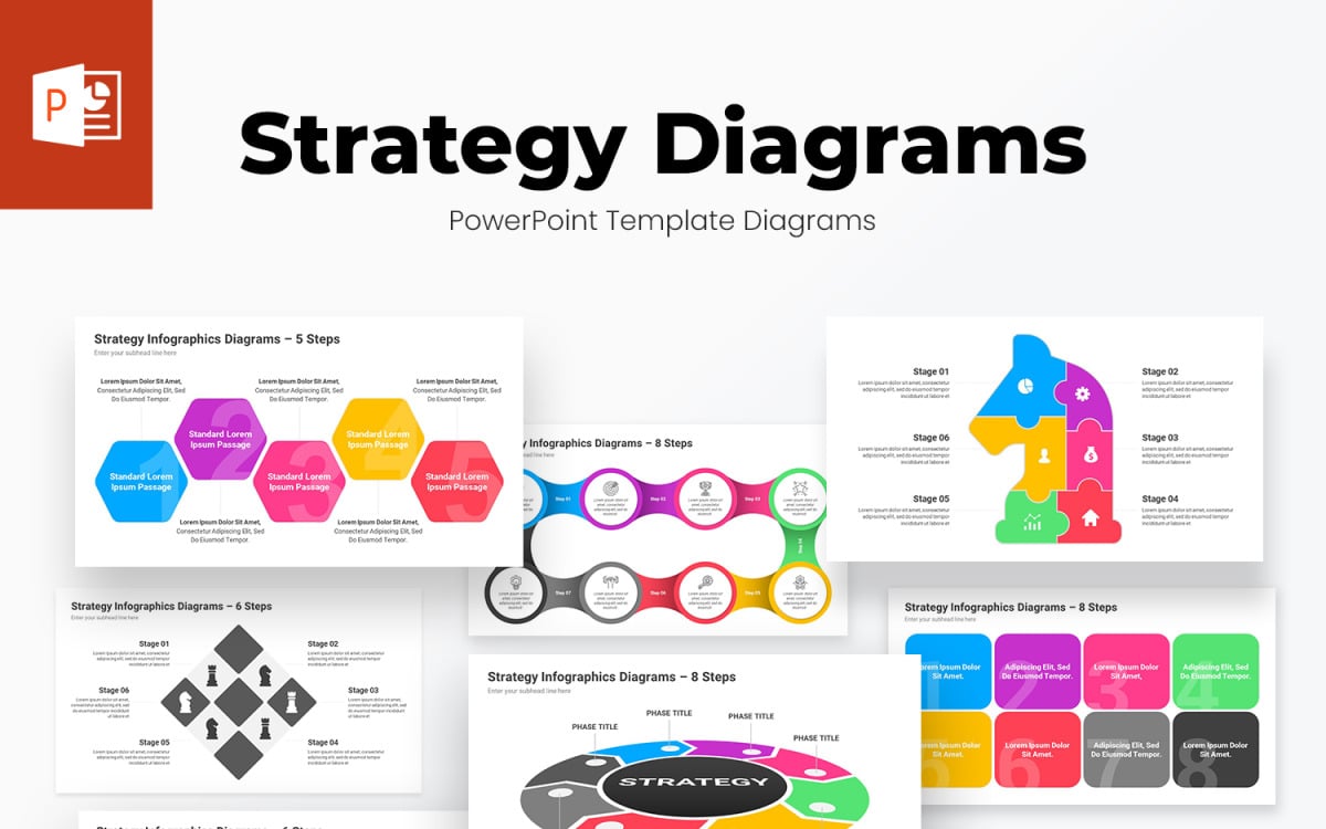 Diagramas de plantilla de PowerPoint de infografía de estrategia