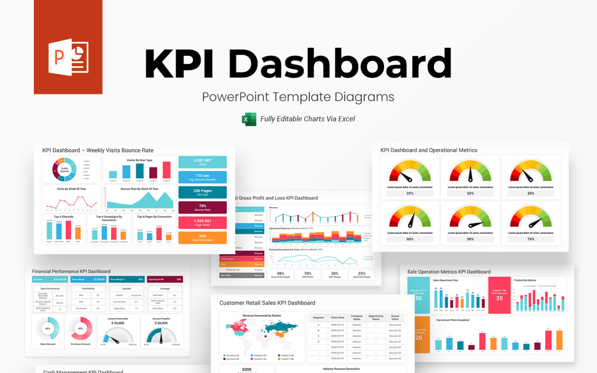 KPI Dashboard Диаграммы шаблонов PowerPoint - TemplateMonster