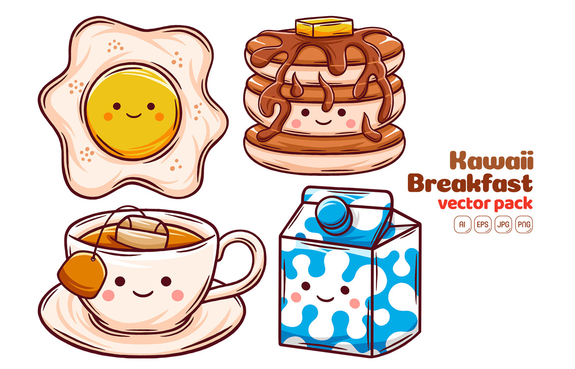 Pack de vecteur de petit-déjeuner Kawaii # 02
