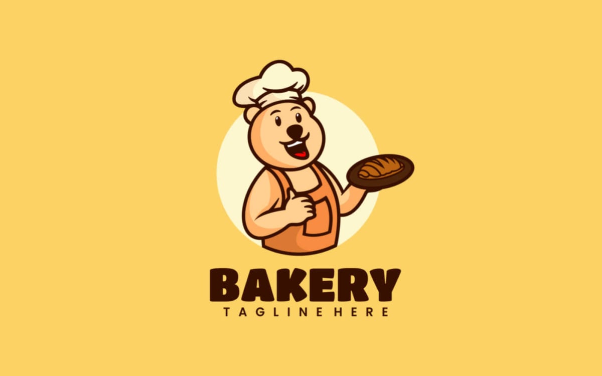 Logo de dessin animé de mascotte de boulangerie, image size:1200x750
