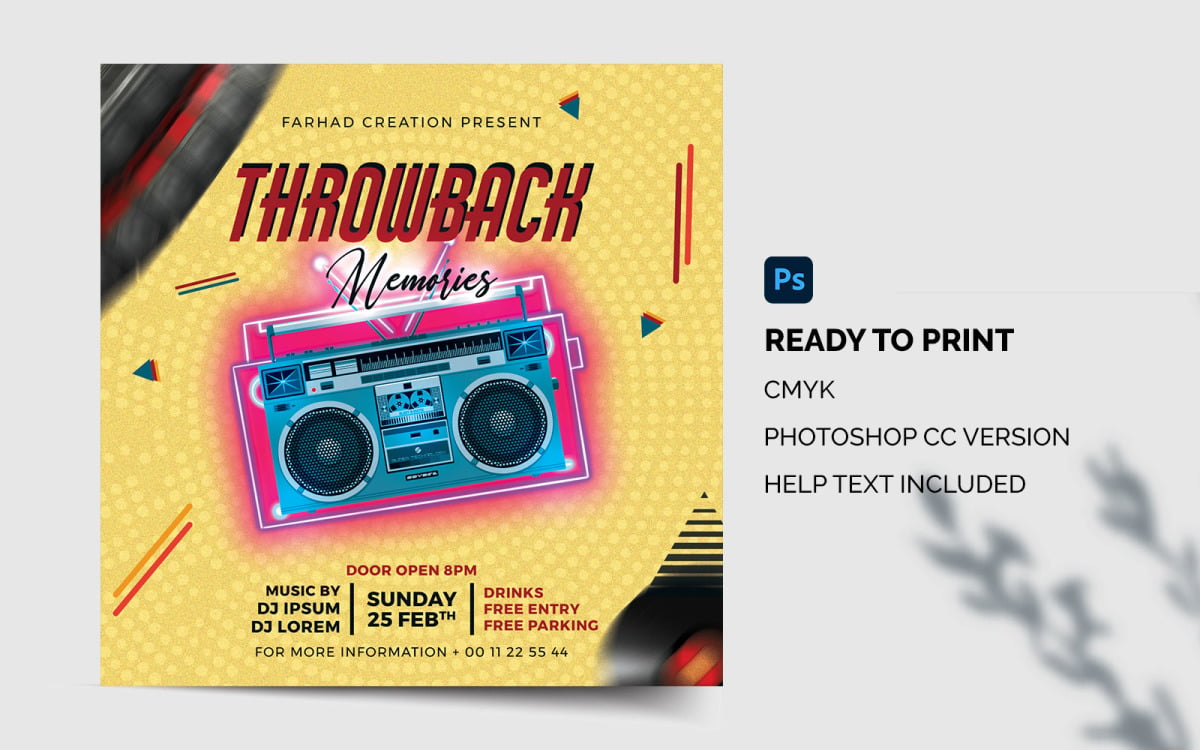 80s Retro Party Flyer Template for Throwback Retro Music Events