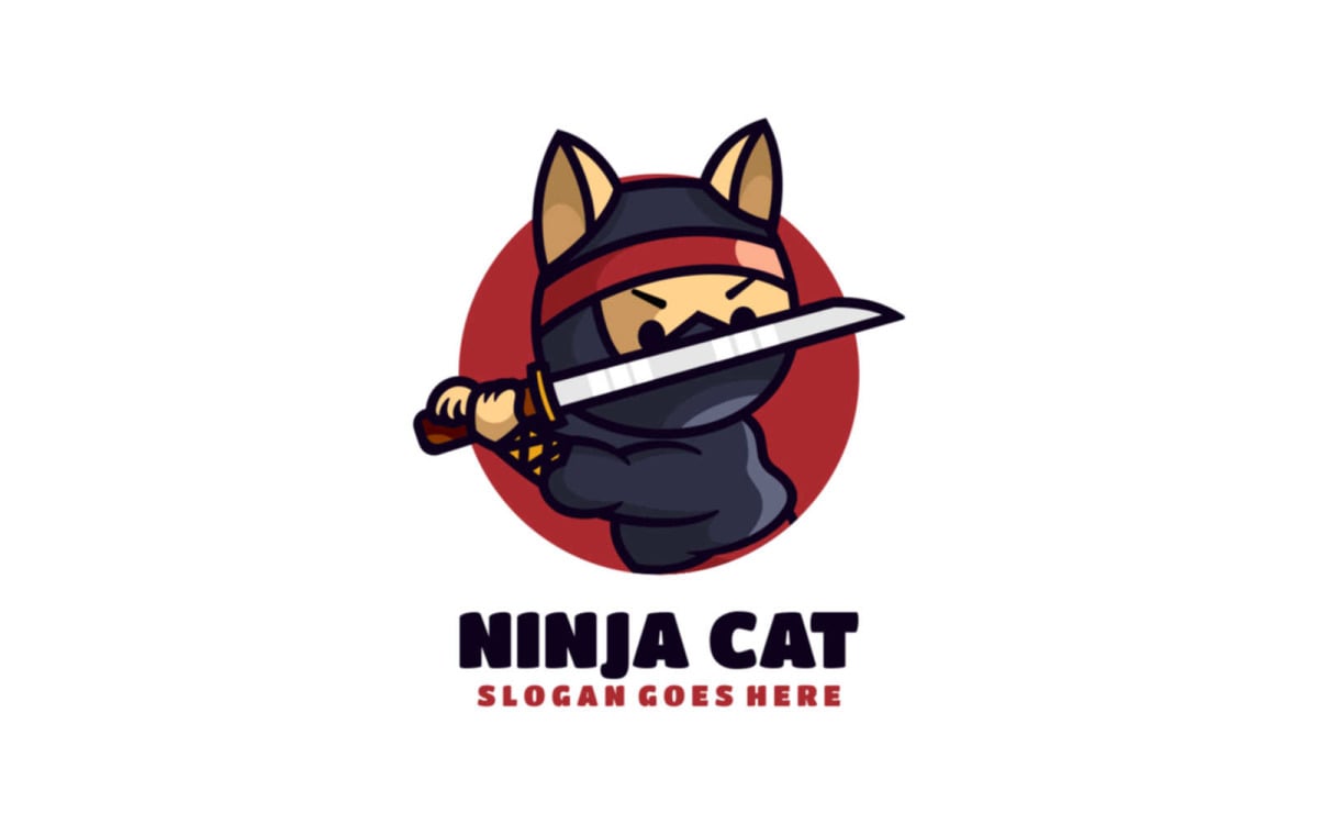 Logotipo de desenho animado da mascote gato ninja