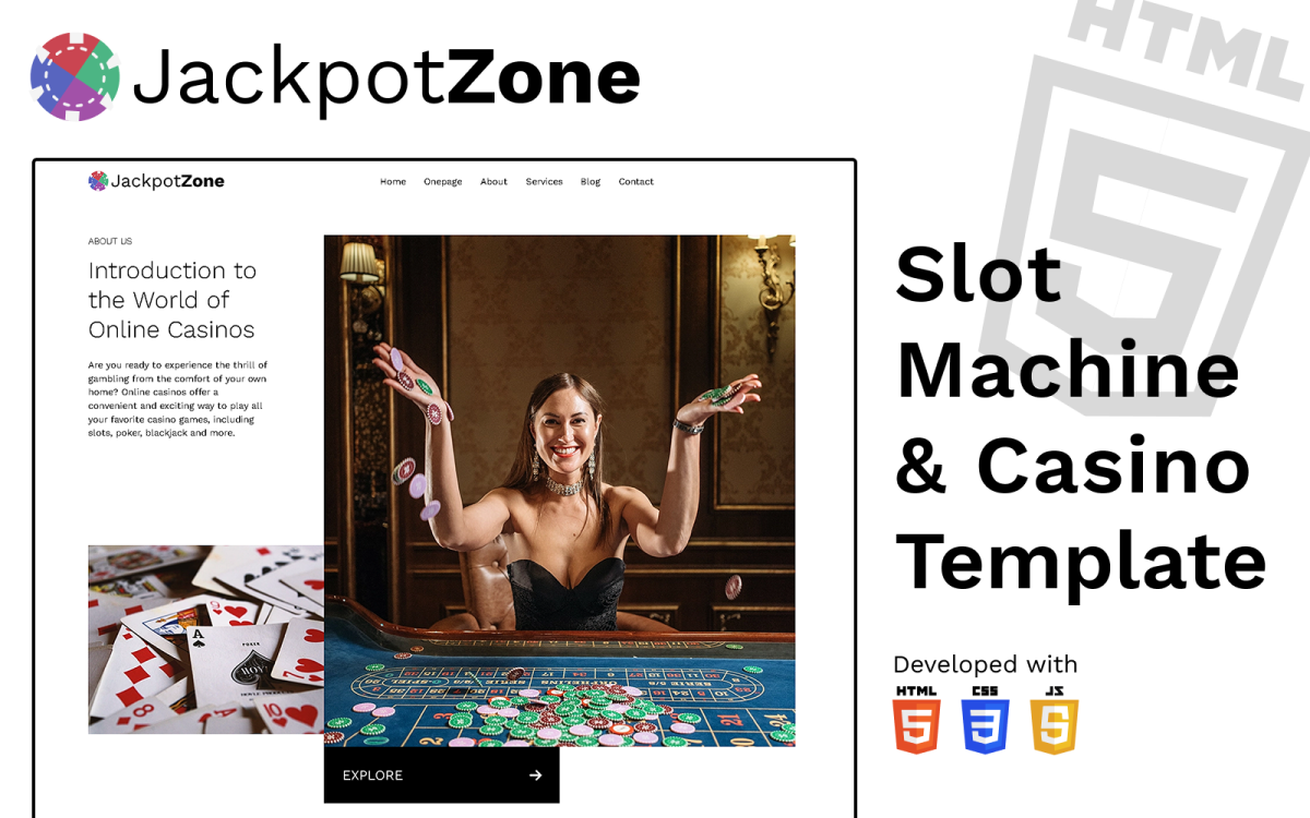 JackpotZone ♠ Шаблон веб-сайта HTML5 для веб-сайтов онлайн-слотов и казино,  который легко настроить