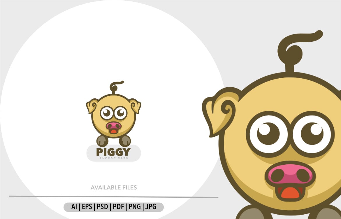 Cute kawaii head pig mascot cartoon logo design icon illustration