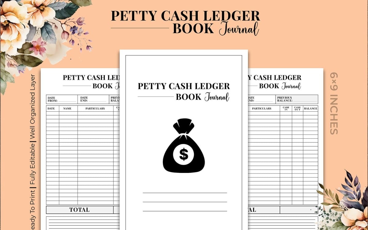 Petty Cash Ledger Book Journal Kdp Interior - TemplateMonster