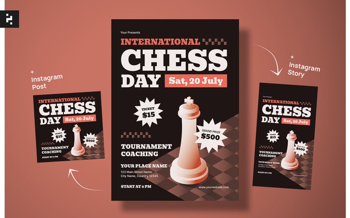 Premium Vector  World chess day flyer