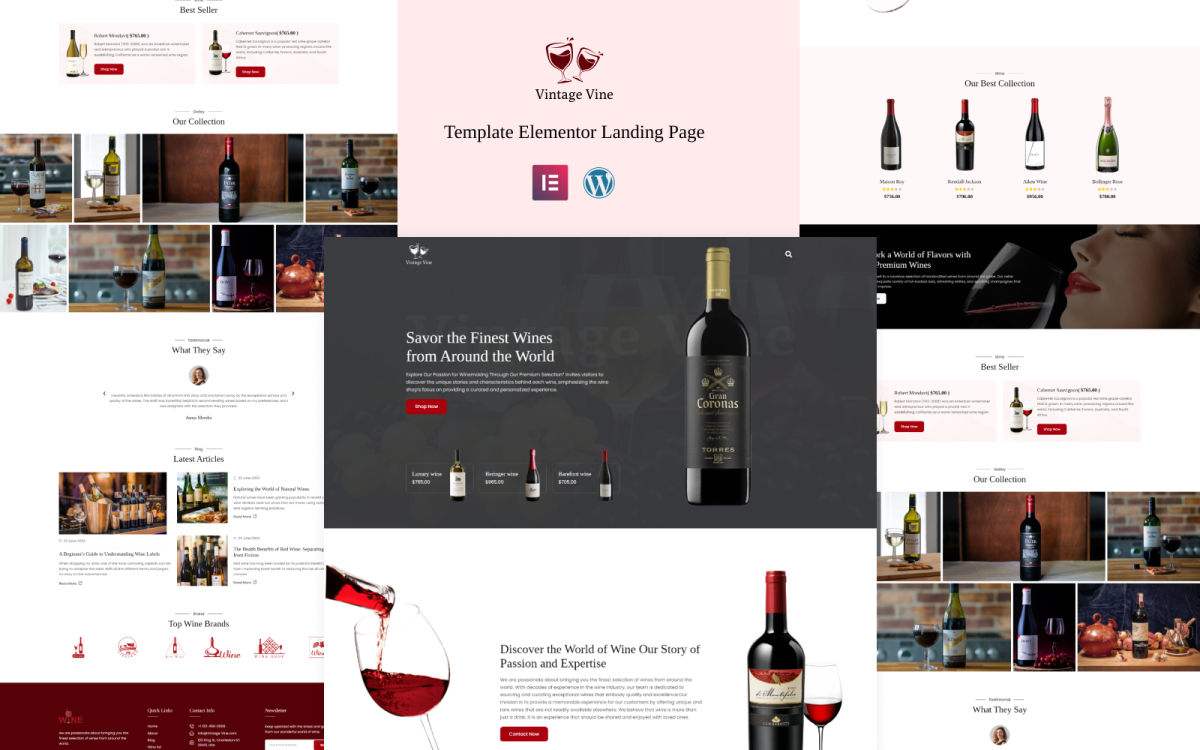 Vintage Vine - Магазин вин и виноградников Elementor Landing page