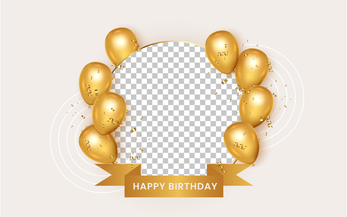 Cornice di compleanno con palloncino dorato realistico con idea