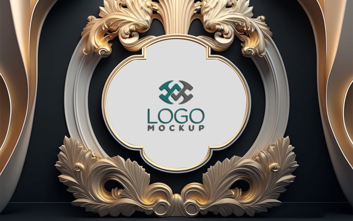 Gold and metal logo mockup with black texture background