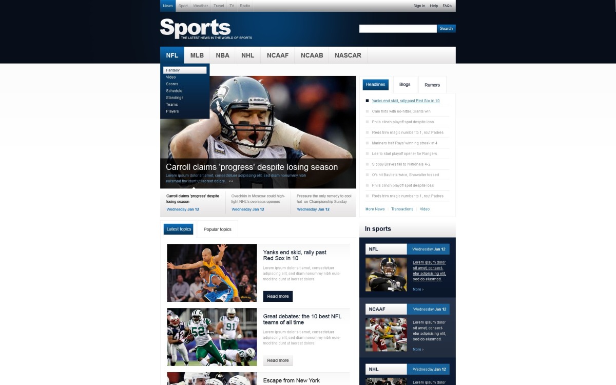 Sports News site Template 35026 TemplateMonster