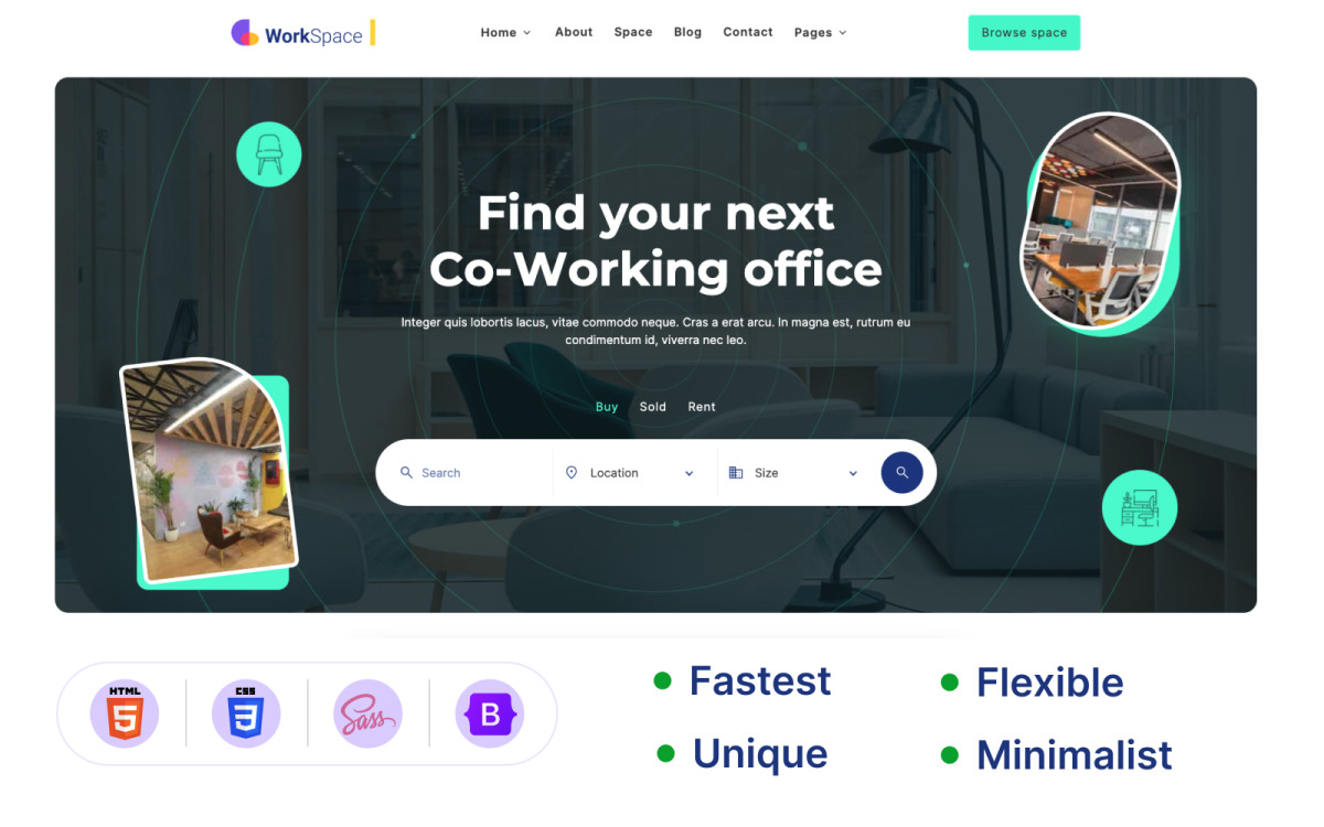 Espace de travail Mod le HTML d espace de coworking