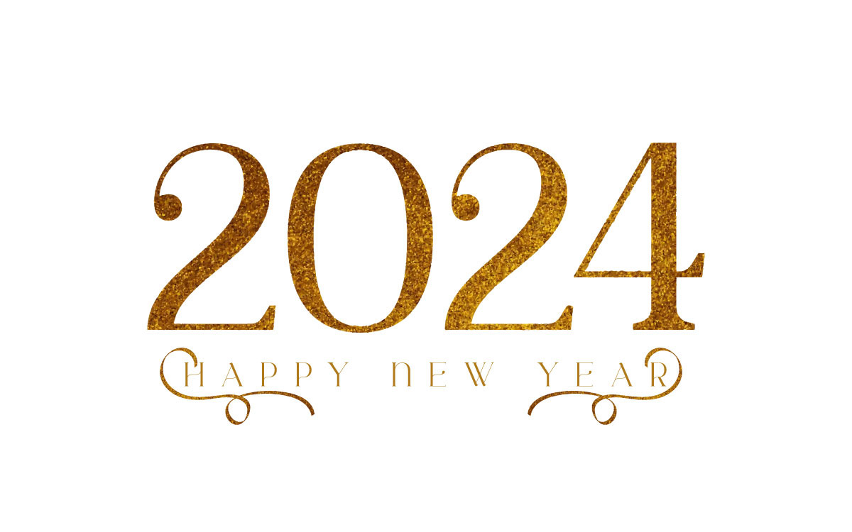Happy New Year 2024, Golden glitter confetti background