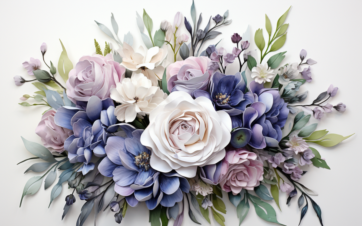 Watercolor Flowers Bouquets, illustration background 158, image size:1200x750