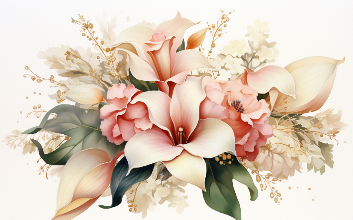 Watercolor Flowers Bouquets, illustration background 168, image size:1200x750