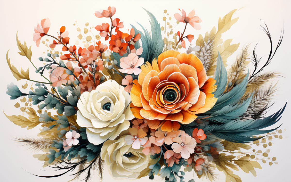 Watercolor Flowers Bouquets, illustration background 454, image size:1200x750