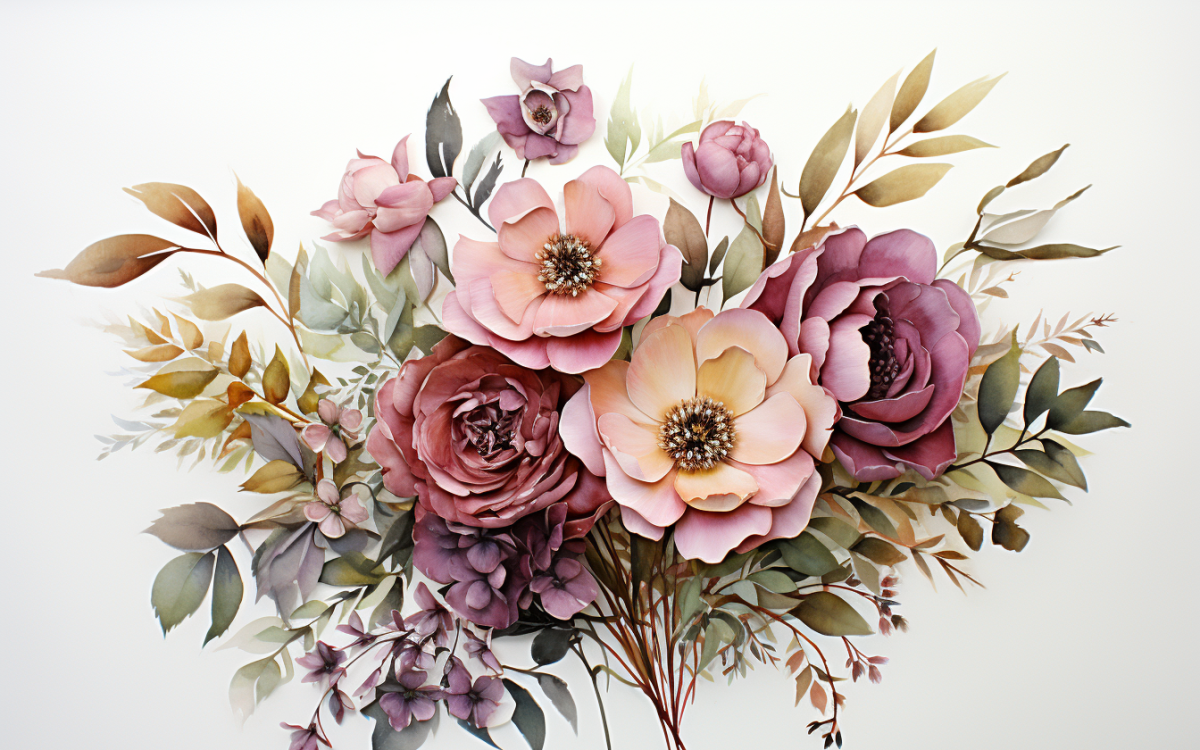 Watercolor Flowers Bouquets, illustration background 540, image size:1200x750
