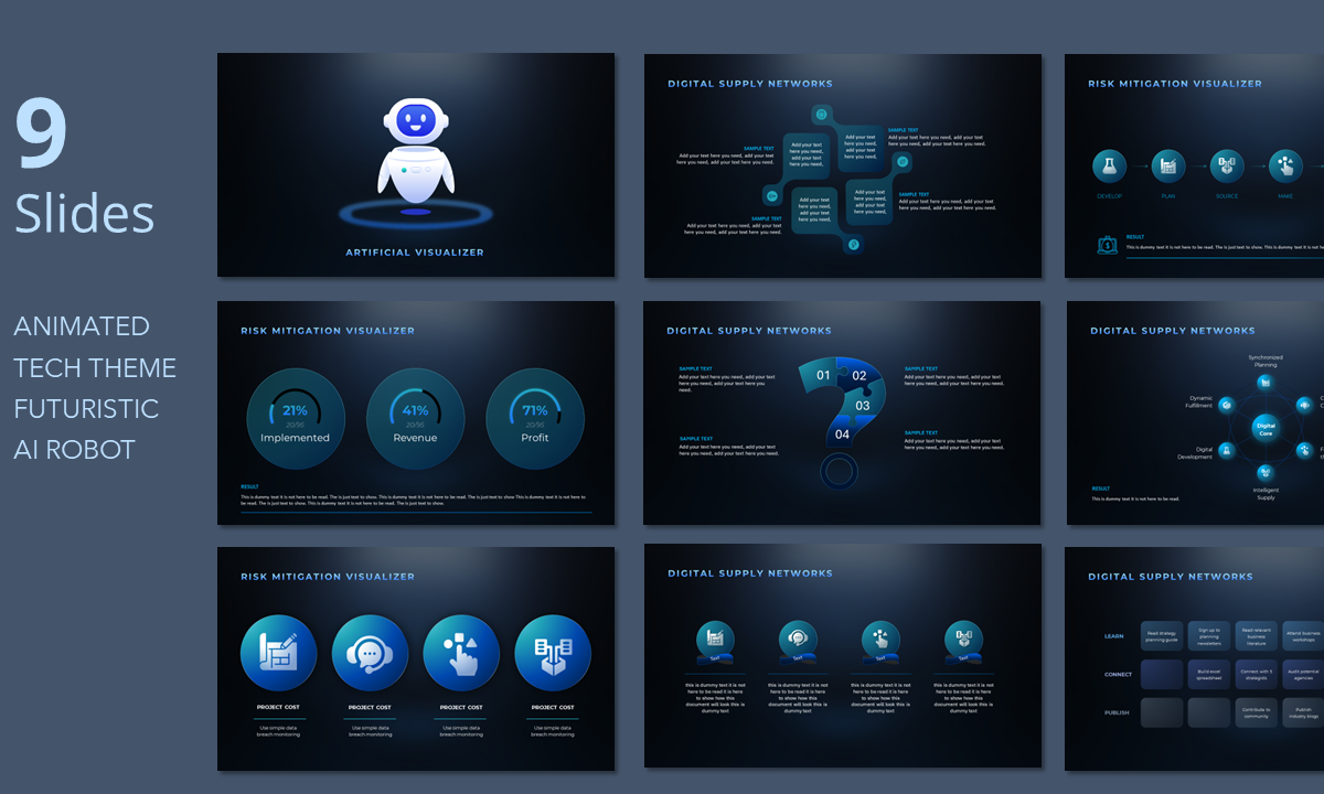 Шаблон презентационной презентации Ai Robot PPT, анимированные слайды,  темная тема