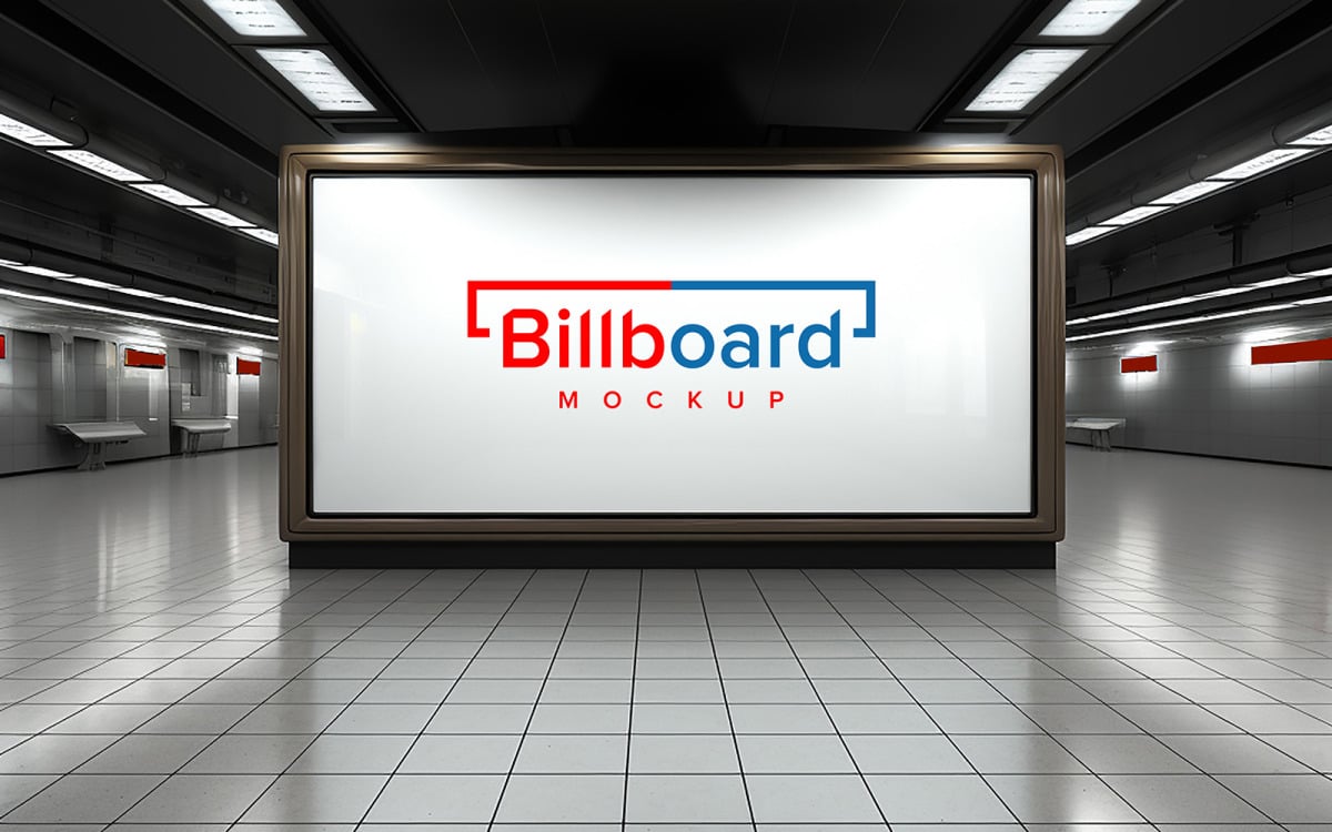 Modell einer leeren Plakatwand mit Platz für Kopien für Werbung oder  Medien- und Content-Marketing am Bahnhof, image size:1200x750