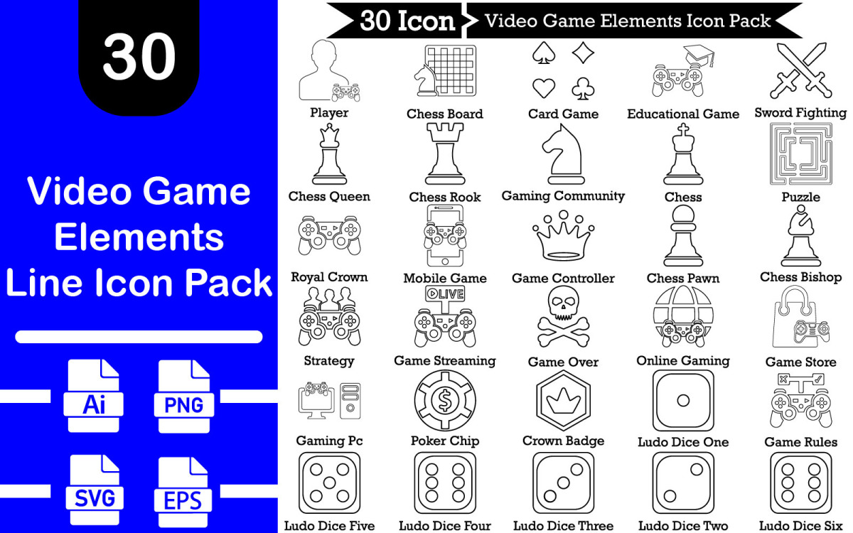 Video Game Elements Line Icon Pack #423949 - TemplateMonster