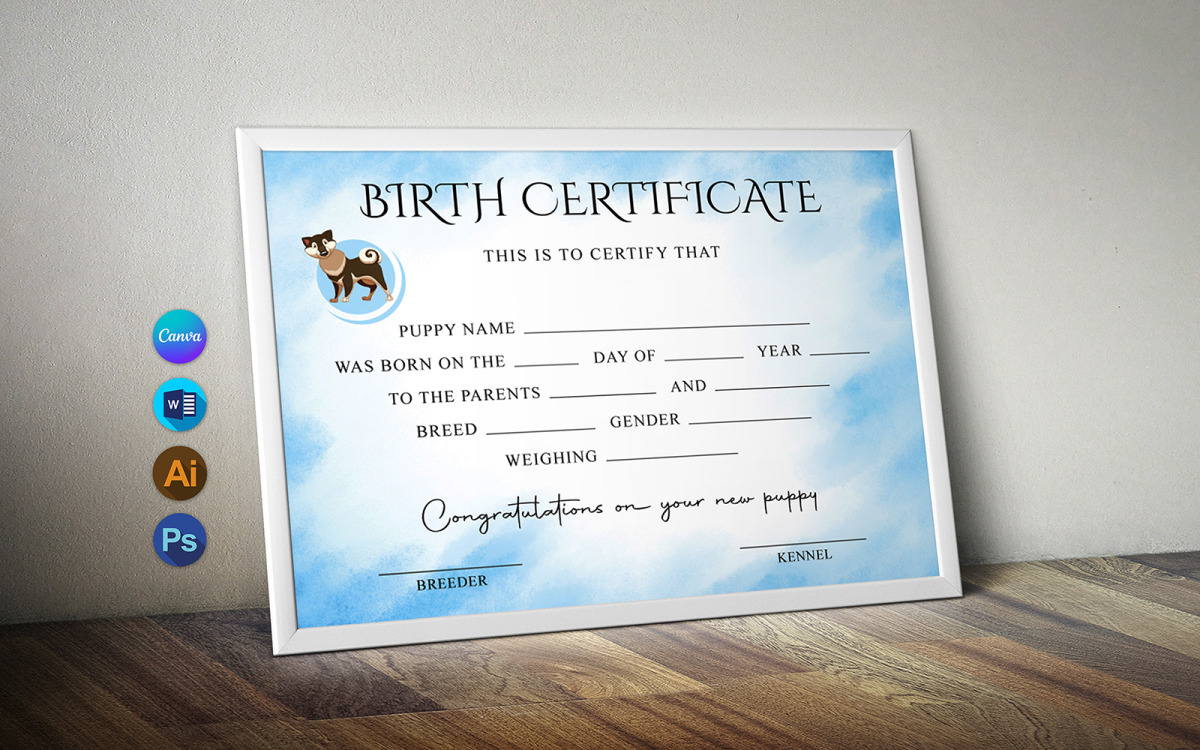 Canva Puppy Birth Certificate #424430 - TemplateMonster canva-puppy-birth-certificate-424430-templatemonster
