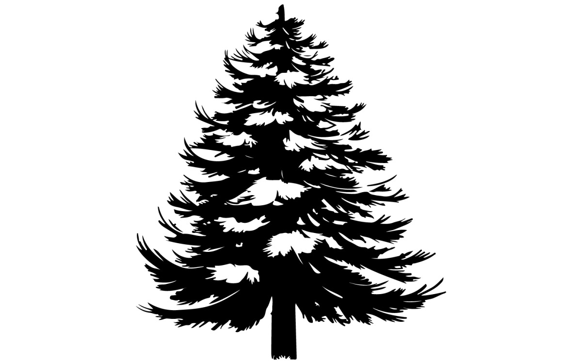 Christmas tree vector silhouette art with white background, image size:1200x750