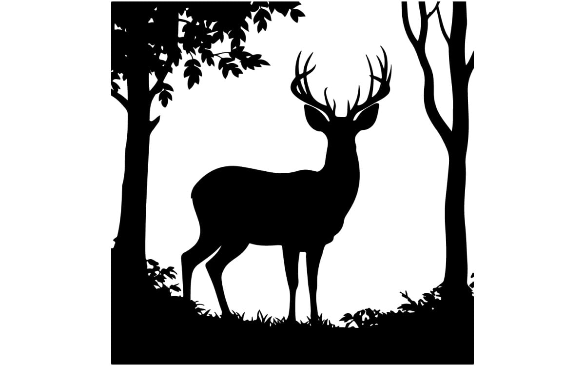 Deer silhouette vector art illustration with white background, image size:1200x750