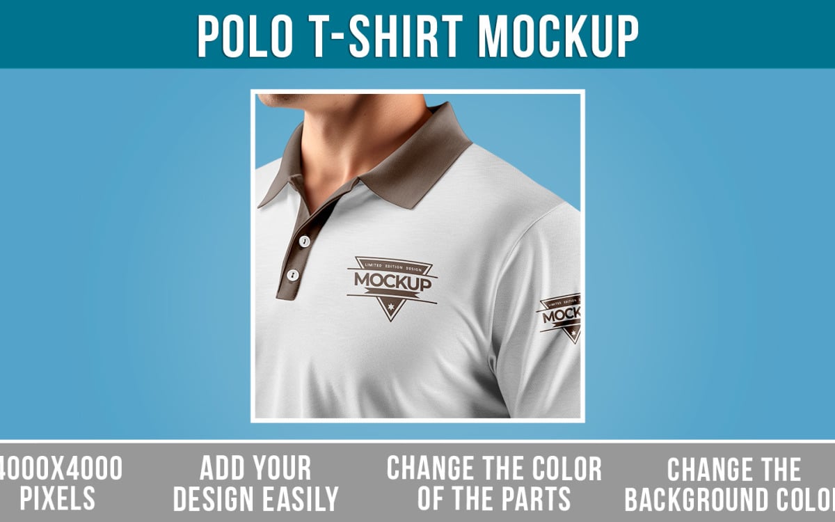 Close-up Polo T-Shirt Mockup #465842 TemplateMonster