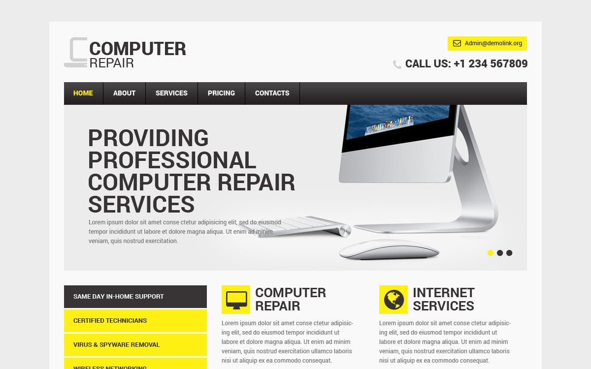 Computer Repair Responsive Website Template Free Download Download