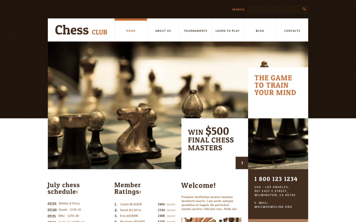 Chess Club Home Page Divi Layout by Elegant Themes