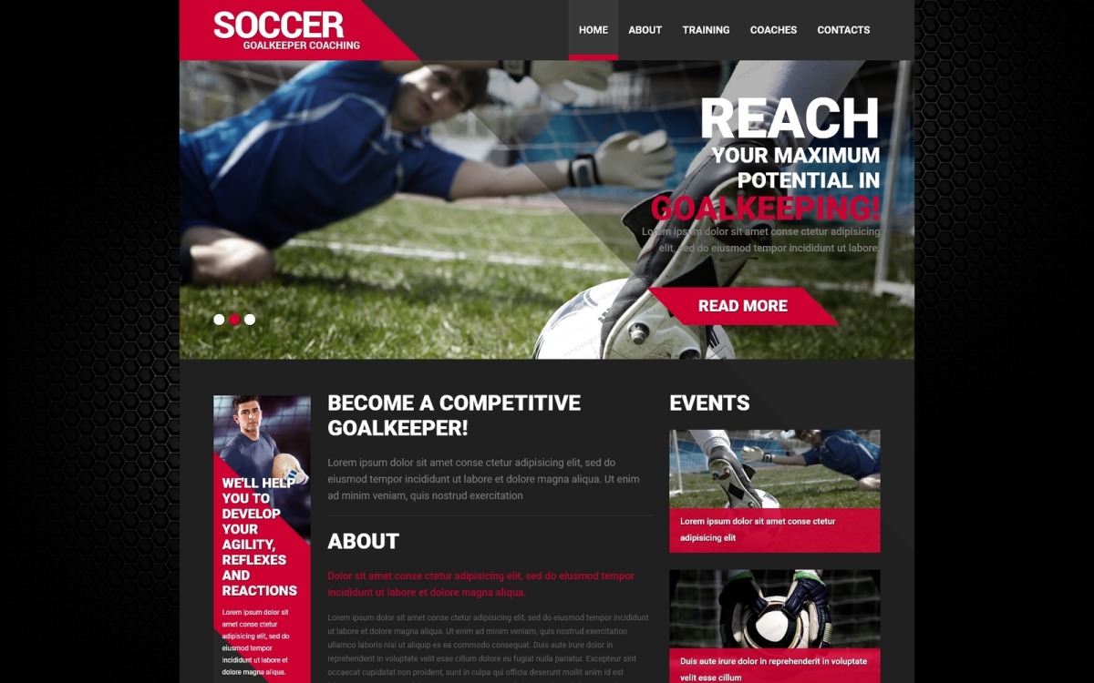 Modelo de site responsivo ao futebol