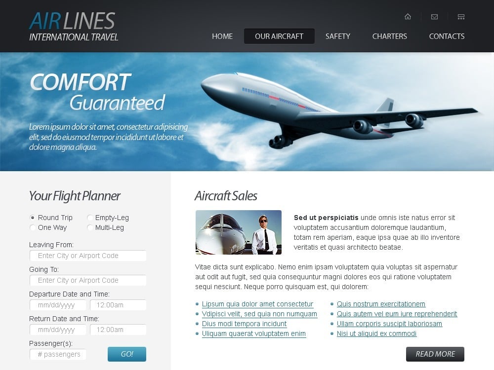 Free Html5 Website Template Airlines Company Website Template
