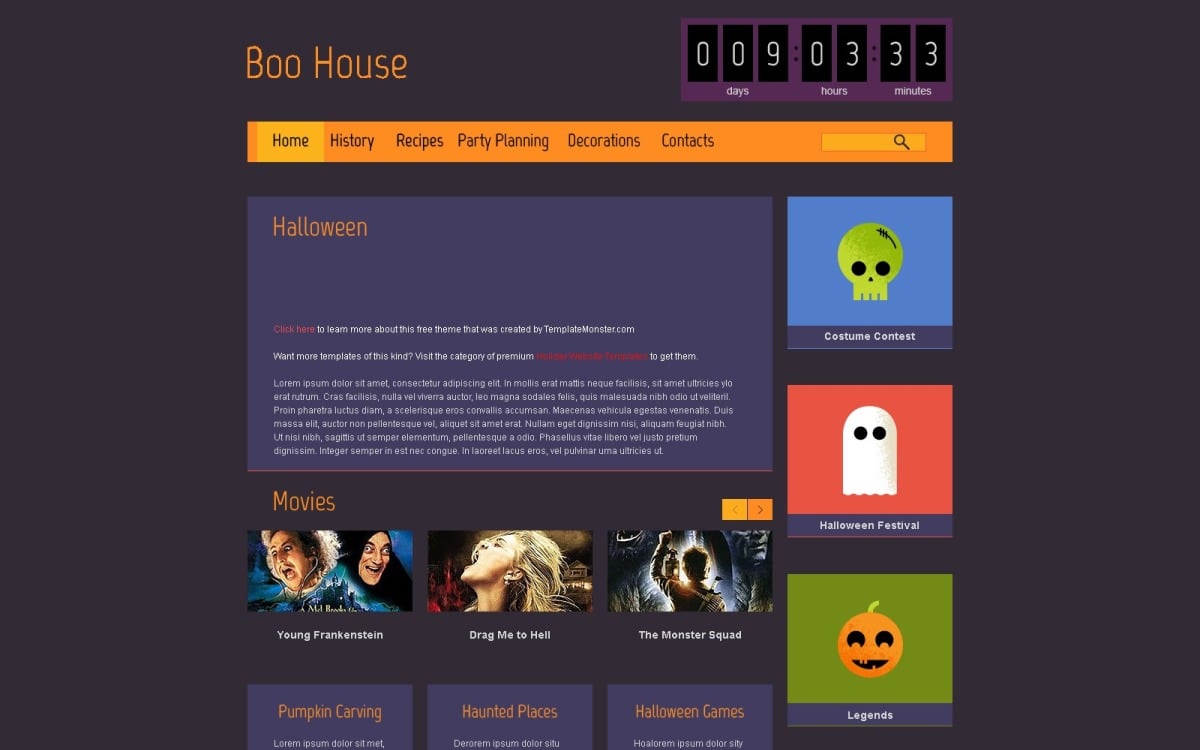 Шаблон веб-сайта с бесплатной темой HTML5 для Хэллоуина