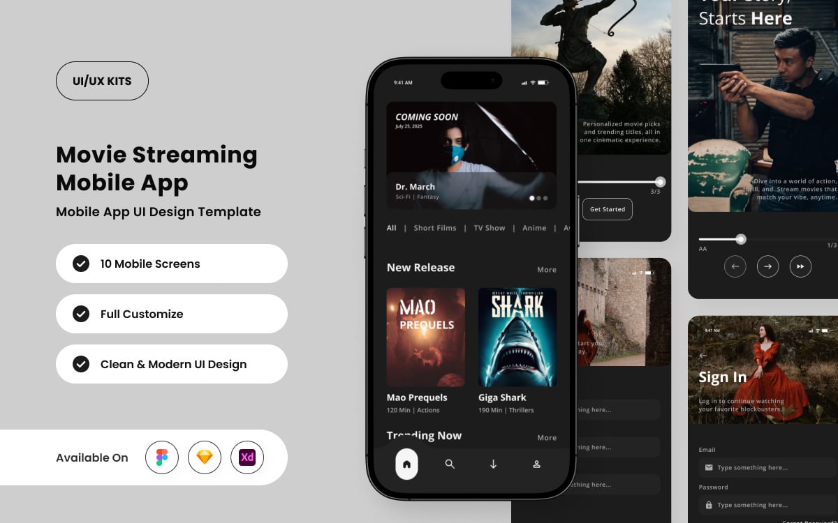 Playtopia – Movie Streaming Mobile App Design Template