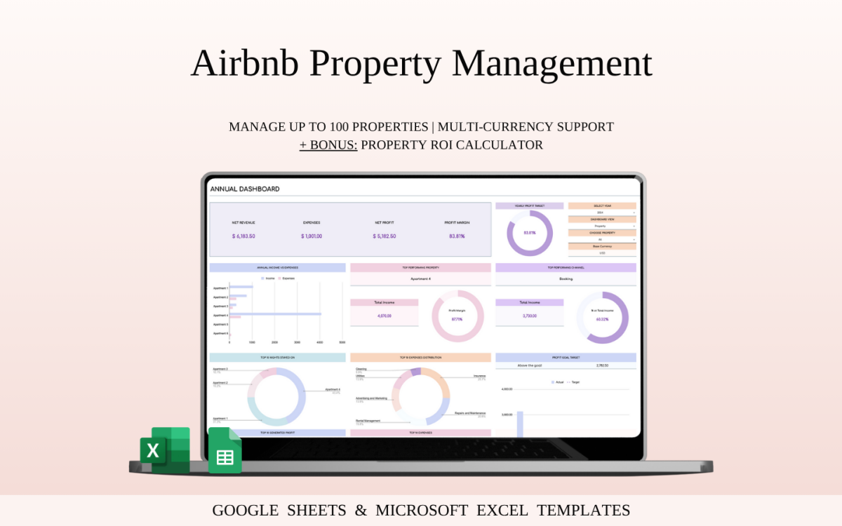 Airbnb Property Management Tracker | Templates Google Sheets and Excel