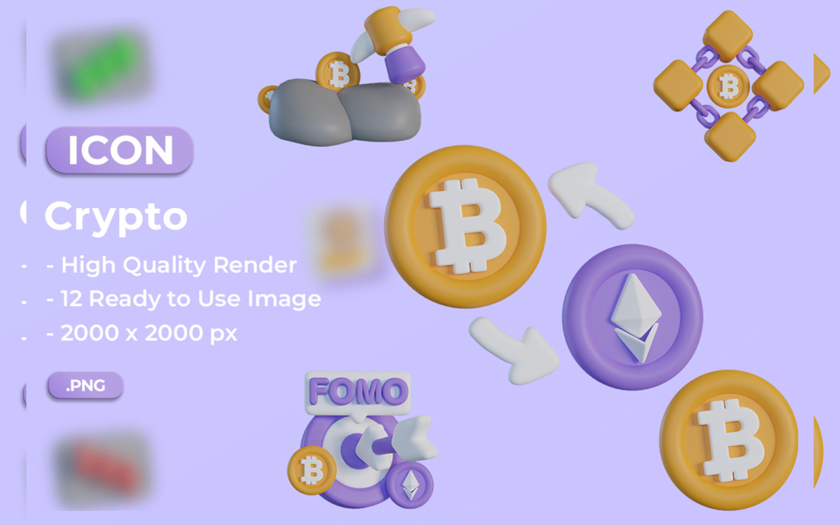 Crypto 3D Icon Pack Design #527672 - TemplateMonster