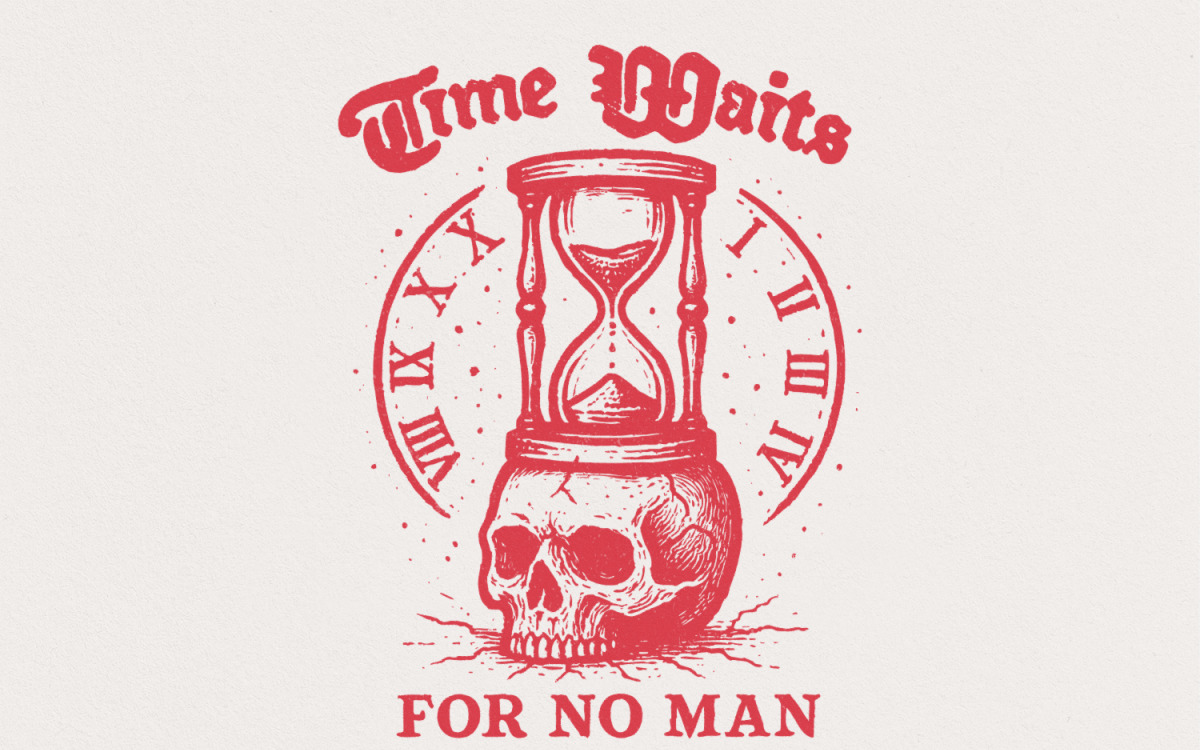 El tiempo no espera a nadie PNG, arte de calavera gótica, cita de